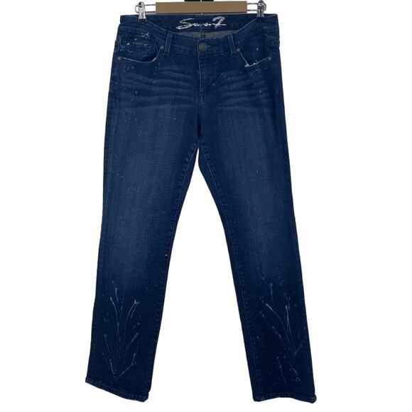 Seven7 Women's Low Rise Slim Straight Leg Jeans Blue Denim Medium Wash Size 14 - Picture 1 of 12